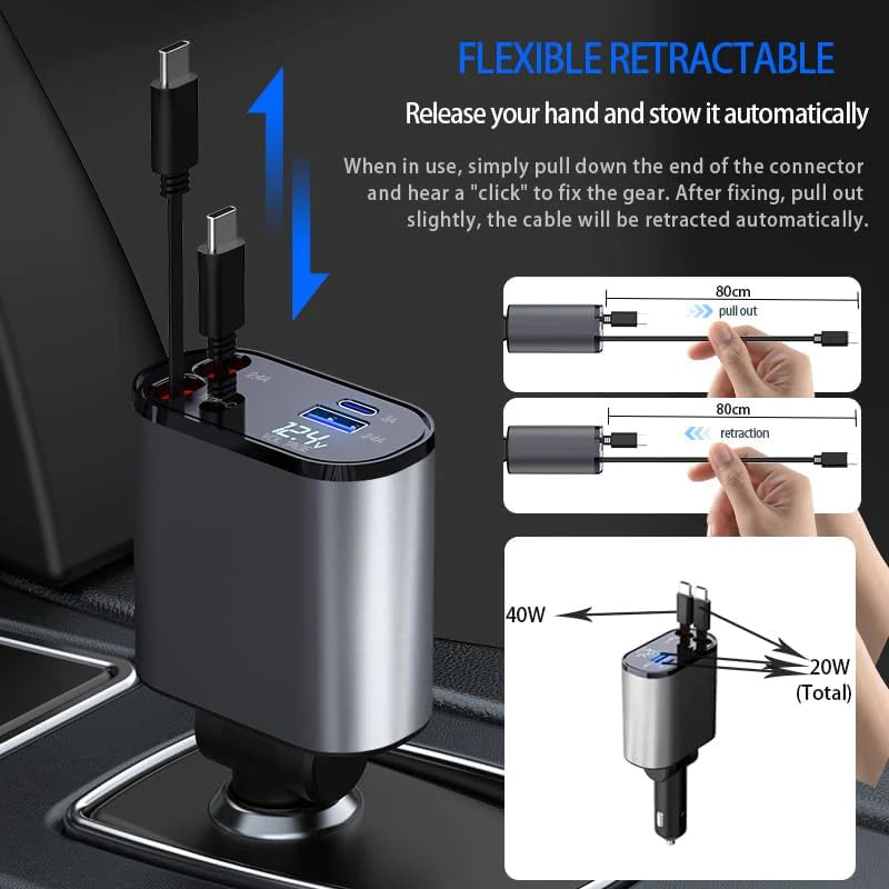 Retractable Car Charger - 4 in 1 Fast Charger (Original)